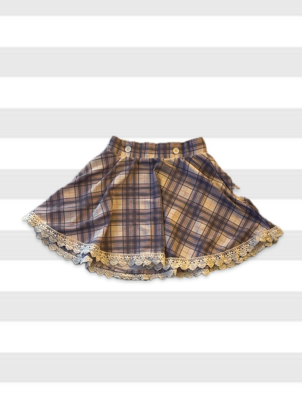 Women’s Plaid Gothic Grunge Mini Skirt with Lace Trim - Purple & White